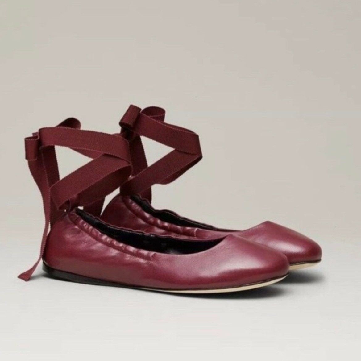 M.Gemi Balletto Ballet Flats Chianti Red Leather Ankle Tie Size 38 It 7.5 Us